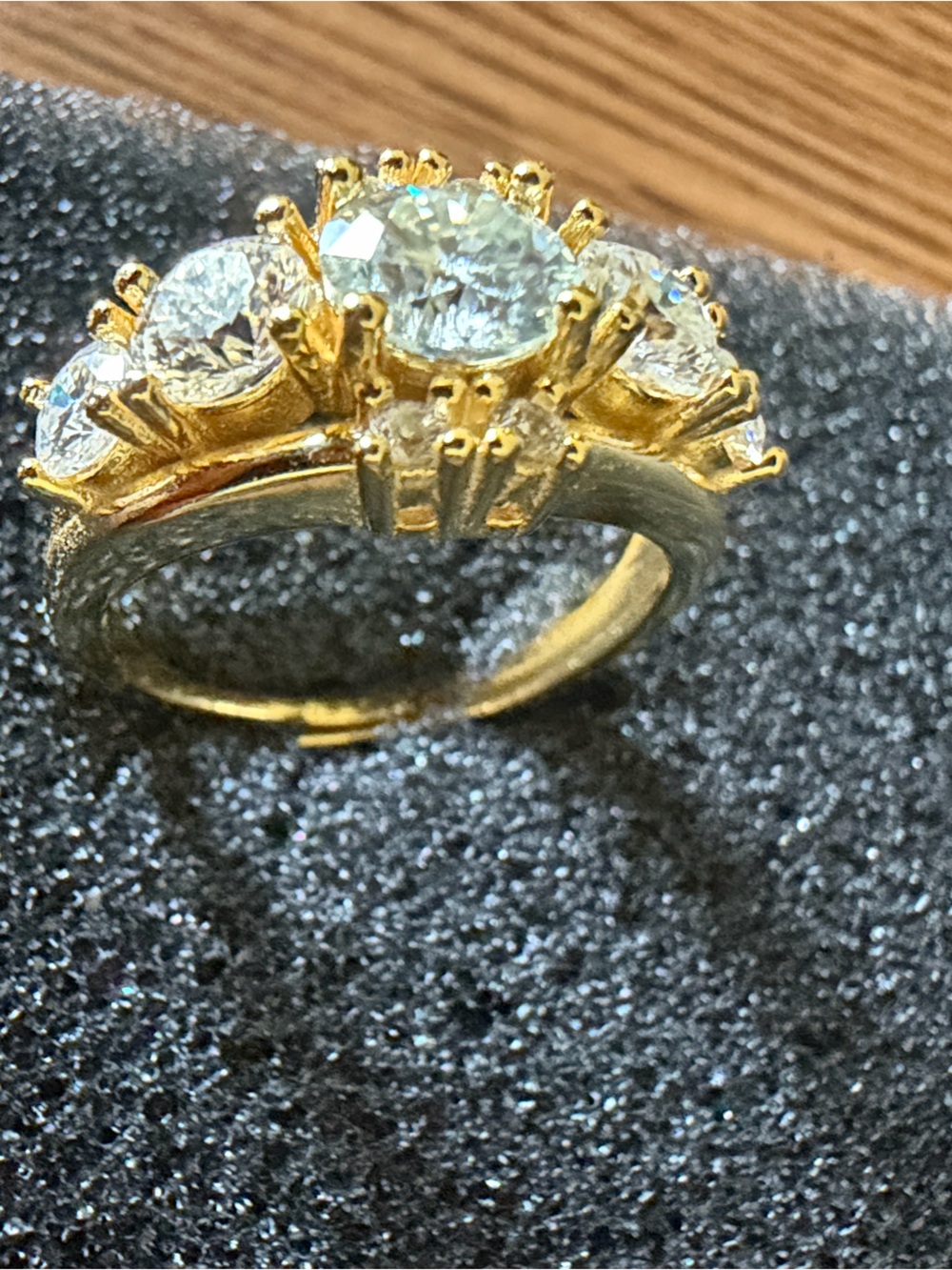 2K Gold-Tone Sparkling moissanite Stone Statement Ring - Picture 3 of 3